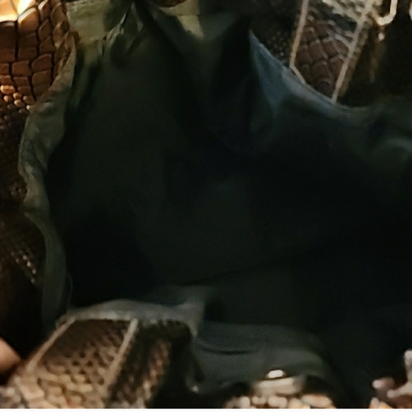 Chocolate Brown Snakeskin Look Oversized Drawstring Handbag/Shopper 15 X 17" - Picture 3 of 3